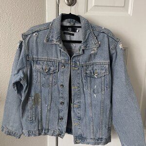 Wings of liberty distressed denim jacket size s
